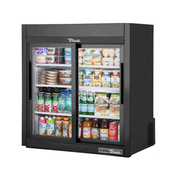True GDM-09-SQ-S-HC-LD 36" Stainless Steel 2 Slide Glass Door Merchandiser