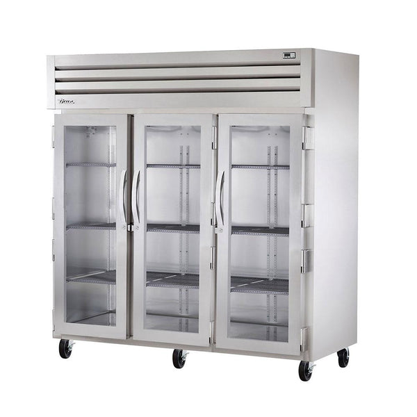 True STG3R-3G 77" Three-Section Reach-In Glass Swing Door Refrigerator