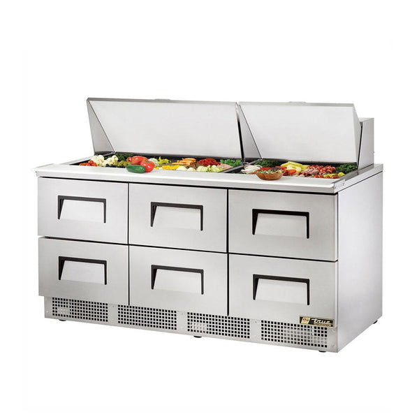 True TFP-72-30M-D-6 72" 30 Pan Salad / Sandwich Refrigerated Drawer Prep Table