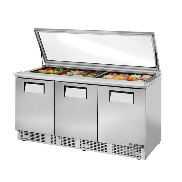 True TFP-72-30M-FGLID 72" 30 Pan Salad / Sandwich Food Prep Table with Glass Lid