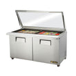 True TSSU-60-24M-B-ST-FGLID-HC 60" 24 Pan Mega Top Salad/Sandwich Prep Table With Flat Glass Lid