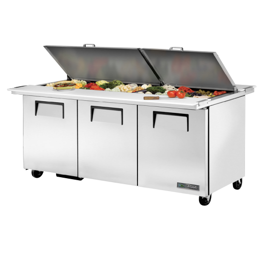 True TSSU-72-30M-B-DS-ST-HC 72" Dual Sided Mega-Top Solid Door Sandwich/Salad Refrigerated Prep Table