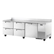TRUE TWT-93D-4-HC~SPEC3 93" Work Top Refrigerator w/ (3) Sections, (1) Door & (4) Drawers