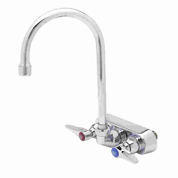 T&S Brass B-1146 Workboard Faucet, 4" Wall Mount, 133X Swivel Gooseneck, Lever Handles