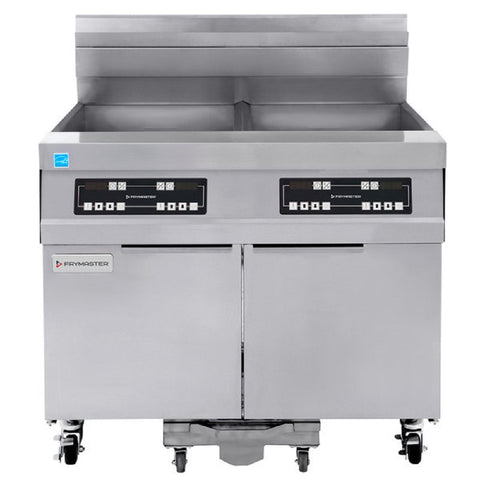 Frymaster 21814GF Oil Conserving 126 lb. Natural Gas 2 Unit Floor Fryer with Digital Controller and Filtration System - 238,000 BTU