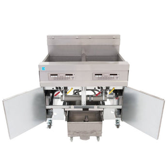 Frymaster 21814EF 120 lb. 2 Unit Electric Floor Fryer System with SMART4U 3000 Controls and Filtration System - 208V, 3 Phase, 34 kW