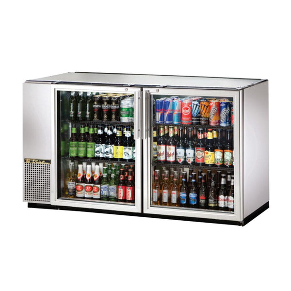 True TBB-24GAL-60G-S-HC-LD 60" Stainless Steel Glass Door Back Bar Refrigerator With Galvanized Top