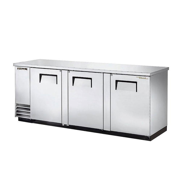 True TBB-4-S-HC 90" Stainless Steel Three Solid Door Back Bar Refrigerator
