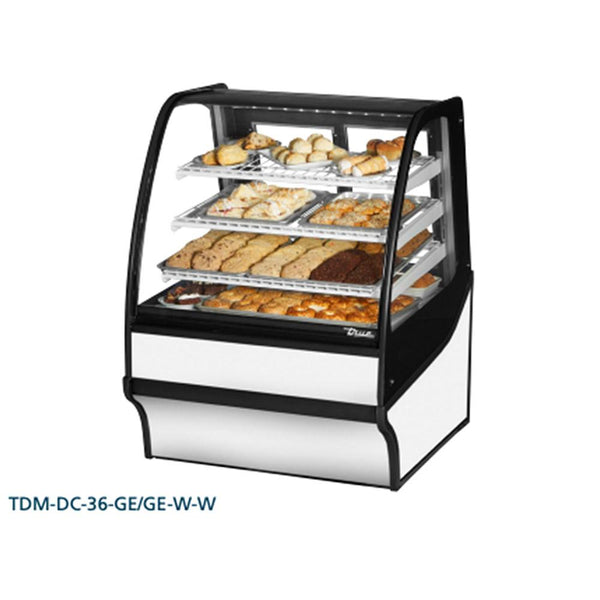 True TDM-DC-36-GE/GE-S-W 36" Stainless Steel Curved Glass Display Merchandiser with White Interior