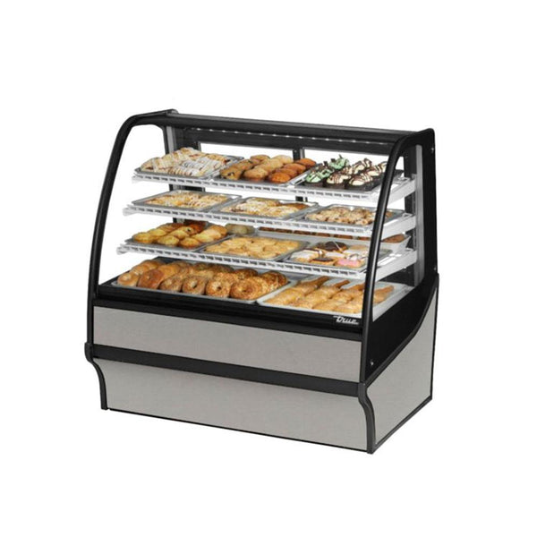 True TDM-DC-48-GE/GE-S-S 48" Stainless Steel Curve Glass / Glass End Dry Display Merchandiser