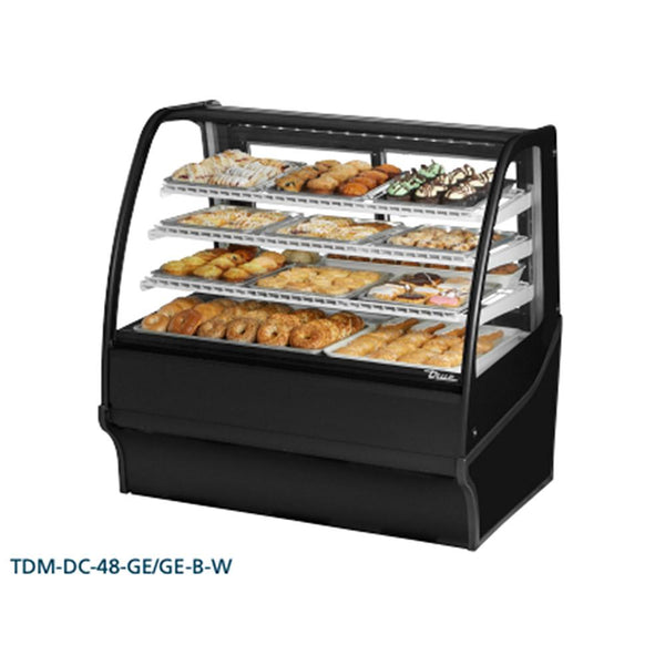 True TDM-DC-48-GE/GE-S-W 48" Stainless Steel Curve Glass / Glass End Dry Display Merchandiser with White Interior