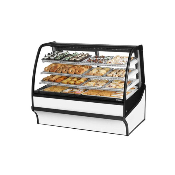 True TDM-DC-59-GE/GE-S-W 59" Stainless Steel Curved Glass / Glass End Dry Case Display Merchandiser