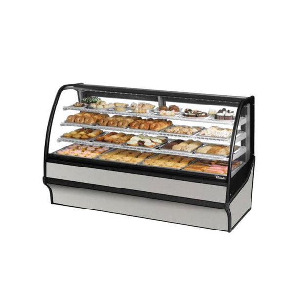 True TDM-DC-77-GE/GE-S-S 77" Stainless Steel Curved Glass / Glass End Dry Case Display Merchandiser