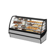 True TDM-DZ-77-GE/GE 77" Stainless Steel Curved Glass Dual Zone Refrigerated Bakery Display Case With White Interior