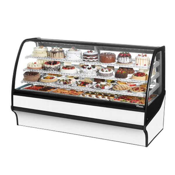 True TDM-R-77-GE/GE 77" Stainless Steel Curved Glass Refrigerated Bakery Display Case With White Interior