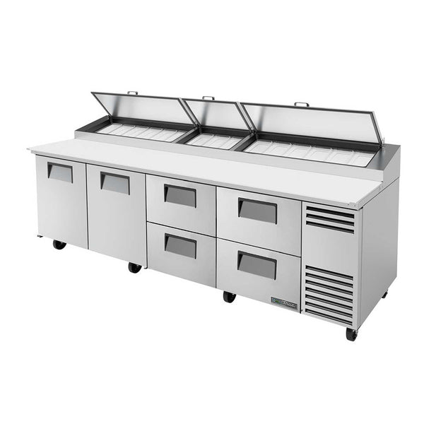 True TPP-AT-119D-4-HC 119" Refrigerated Pizza Prep Table With 2-Door And 4-Drawer